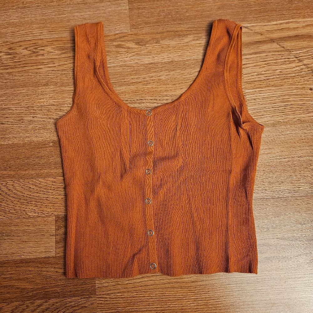NEW Crop top tank top sleeveless with buttons - burnt orange color size L